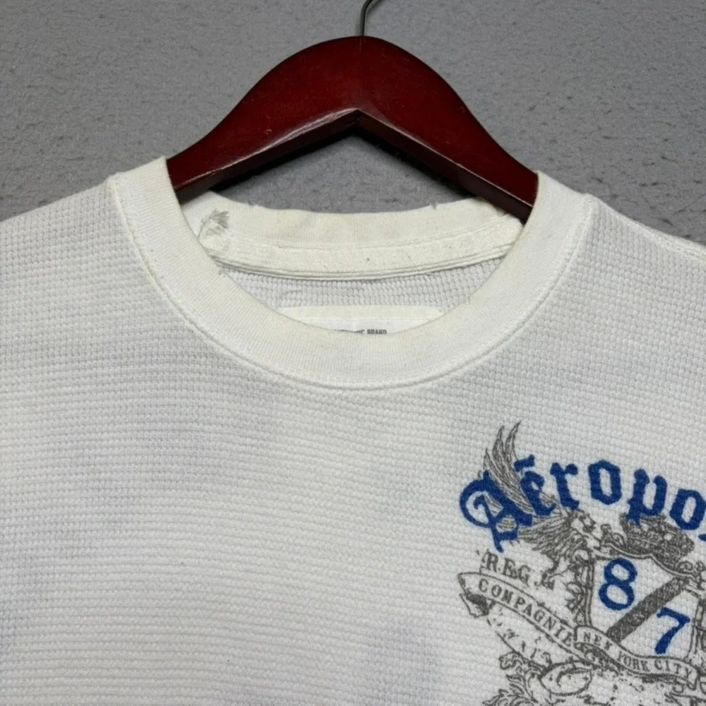 Aeropostale Thermal Shirt Mens L White Waffle Knit Graphic Y2K Rare Wing Print